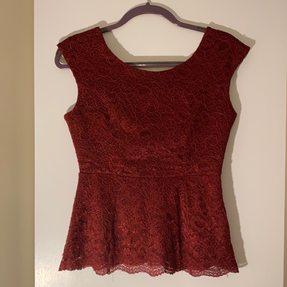 Red lace peplum top